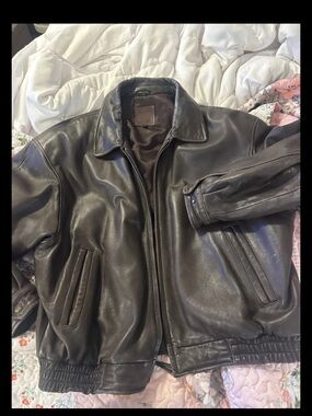 Classic Brown Leather Bomber Jacket by